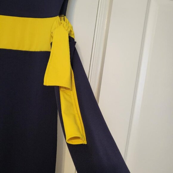 Shein Navy Blue & Mustard Cutout One Shoulder Dress - Picture 2 of 7